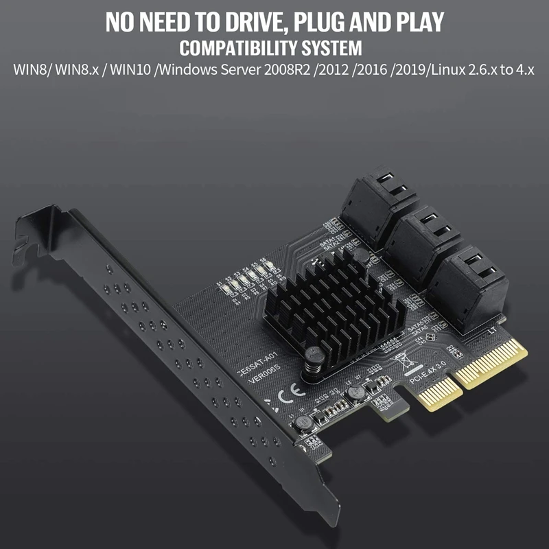 SATA III 6 Gbps Controller Expansion Controller, ASM1166/SATA 3.0 Non-Raid,Support 6 Ports with 6 SATA Cables
SATA III 6 Gbps Controller Expansion Controller, ASM1166/SATA 3.0 Non-Raid,Support 6 Ports with 6 SATA Cables