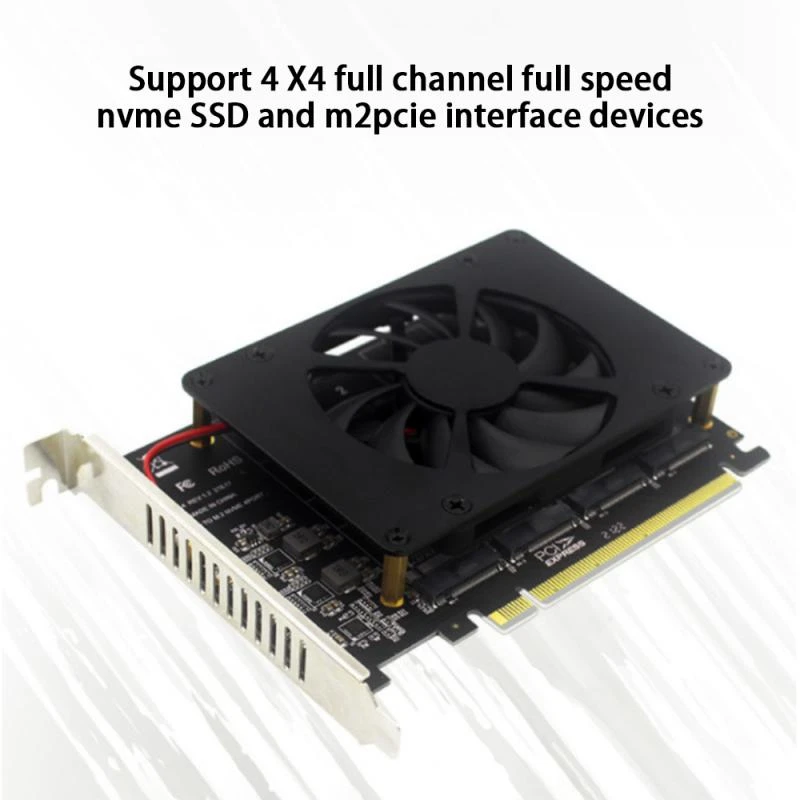 Плата PCI-E X16 NVME M.2 MKEY SSD RAID раздельная плата с охлаждающим вентилятором | Компьютеры