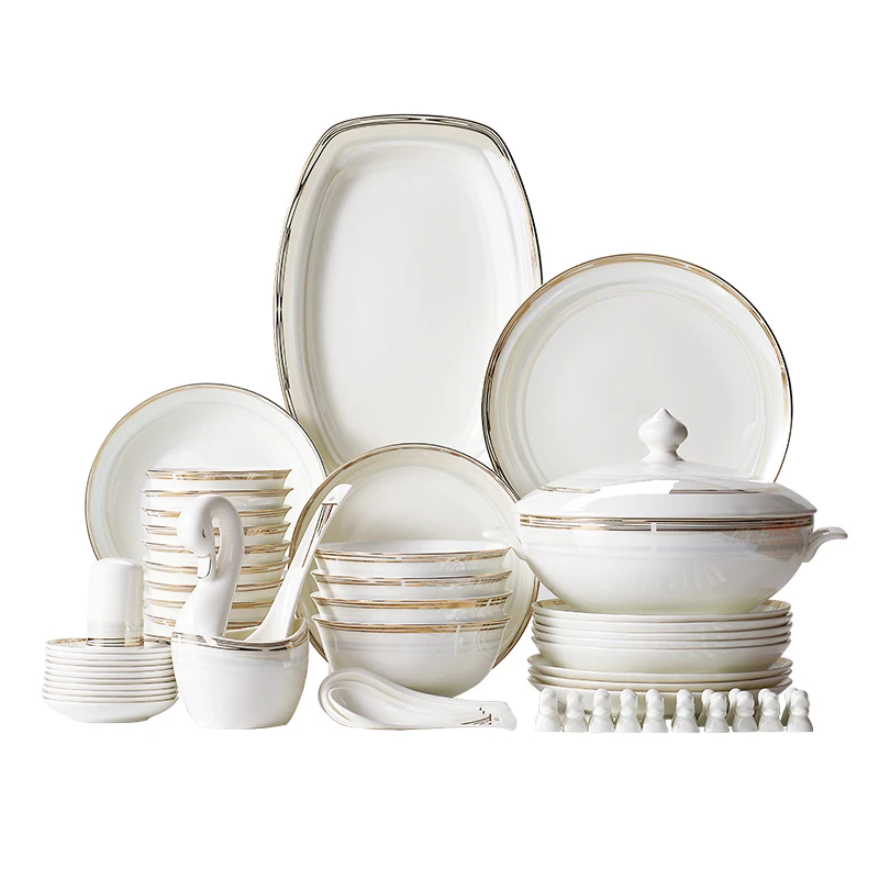 Nordic Style Household Golden Edge Bone China Tableware Suit 60 Head Bowl Dish & Plate Combination Bone Porcelain Art Style
Nordic Style Household Golden Edge Bone China Tableware Suit 60 Head Bowl Dish & Plate Combination Bone Porcelain Art Style