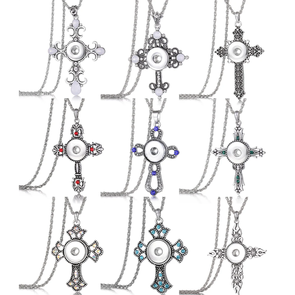 Новое ожерелье с кнопкой оснастки ювелирные изделия кристалл крест кулон