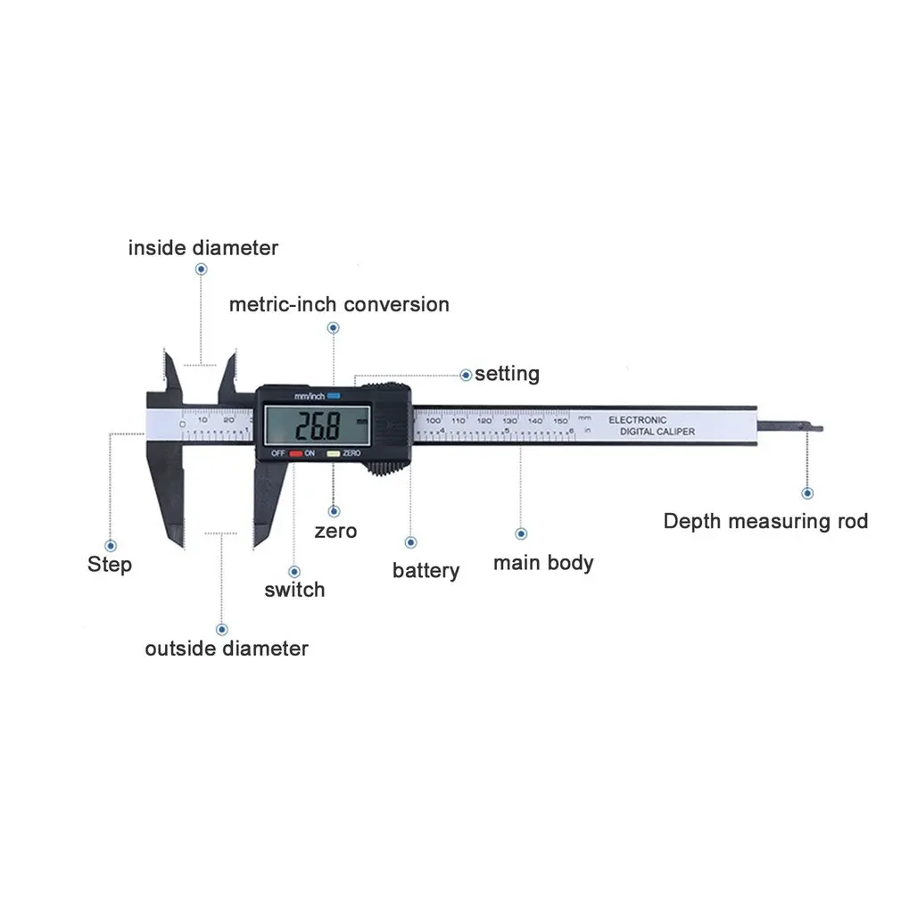 Carbon Fiber Composites LCD Digital Caliper 0-150mm Gauge Micrometer Measuring Tool Caliper Ruler with Inch to MM Conversion
Carbon Fiber Composites LCD Digital Caliper 0-150mm Gauge Micrometer Measuring Tool Caliper Ruler with Inch to MM Conversion