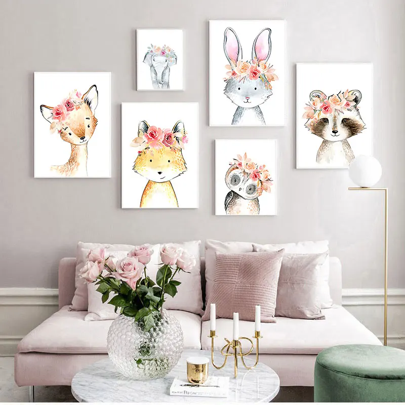 Giraffe Rabbit Deer Animals Print Nursery Wall Art Canvas Painting Flowers Nordic Cartoon Wall Pictures Kids Room Decor 
Giraffe Rabbit Deer Animals Print Nursery Wall Art Canvas Painting Flowers Nordic Cartoon Wall Pictures Kids Room Decor