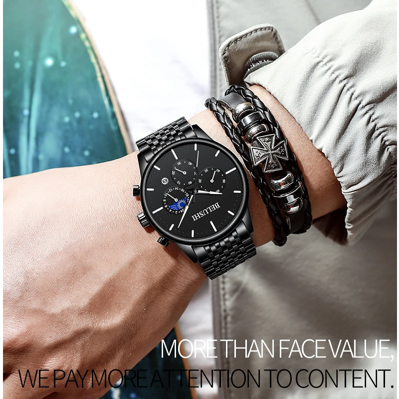 BELUSHI New Luxury Watch Men Chronograph Waterproof Wrist Watch Fashion Sport Quartz Casual Steel Mesh Mens Watches Reloj Hombre
BELUSHI New Luxury Watch Men Chronograph Waterproof Wrist Watch Fashion Sport Quartz Casual Steel Mesh Mens Watches Reloj Hombre