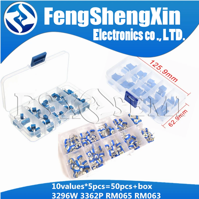 Фото 10 значений X5pcs/10pcs 3296W 3362P RM065 RM063 Регулируемый набор потенциометра 1K 2K 5K 10K 20K 50K 100K 200K