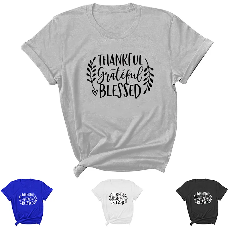 Спасибо, благодарная, благословенная женская футболка с надписью, свободная женская футболка с коротким рукавом и круглым вырезом, женские ... 
Спасибо, благодарная, благословенная женская футболка с надписью, свободная женская футболка с коротким рукавом и круглым вырезом, женские ...