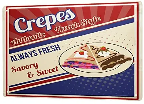 Delicious Crepes Retro Metal Plate Tin Sign Decoration Sign for Kitchen Dining Room Wall Home Decoration Plaque 12*8 Inches
Delicious Crepes Retro Metal Plate Tin Sign Decoration Sign for Kitchen Dining Room Wall Home Decoration Plaque 12*8 Inches