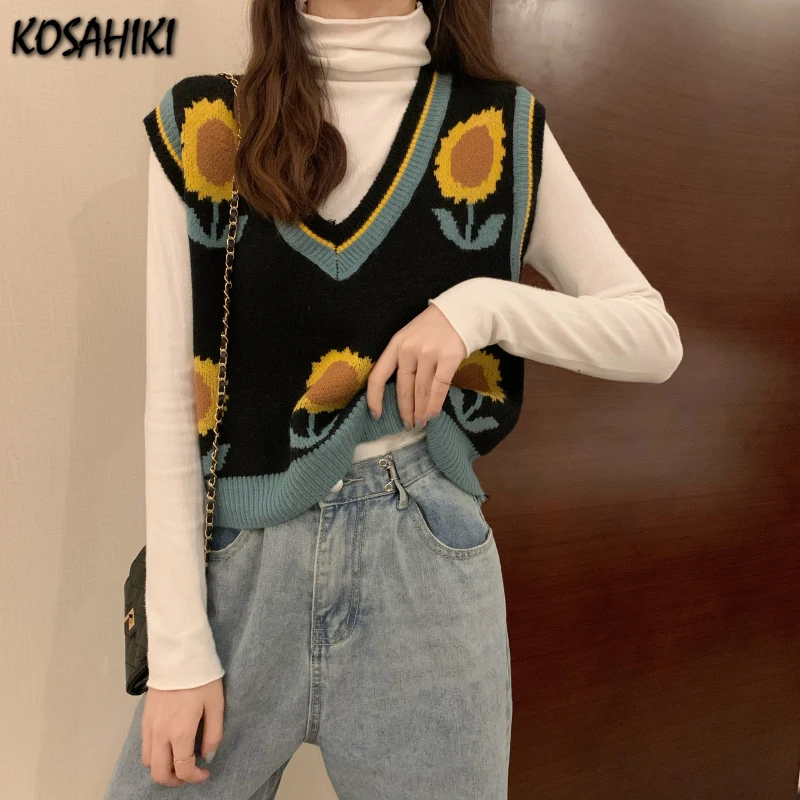 KOSAHIKI Sweater Vests Women Sunflower Retro Japanese-style Sweety Loose Girls Sweaters Outwear Lovely Teens Knitted Waistcoat
KOSAHIKI Sweater Vests Women Sunflower Retro Japanese-style Sweety Loose Girls Sweaters Outwear Lovely Teens Knitted Waistcoat