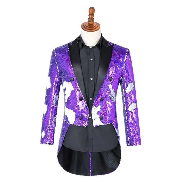 Men Silver Red Blue Black Purple Two-Color Sequin Slim Fit Tailcoat Stage Singer Prom Dress Costume Wedding Groom Suit Jacket
Men Silver Red Blue Black Purple Two-Color Sequin Slim Fit Tailcoat Stage Singer Prom Dress Costume Wedding Groom Suit Jacket