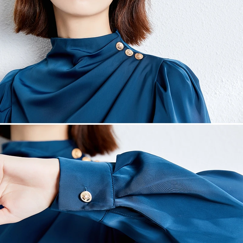 Fashion office ladies work shirts satin silk blouse long sleeves pleated buttons basic shirts women all-match tops 
Fashion office ladies work shirts satin silk blouse long sleeves pleated buttons basic shirts women all-match tops