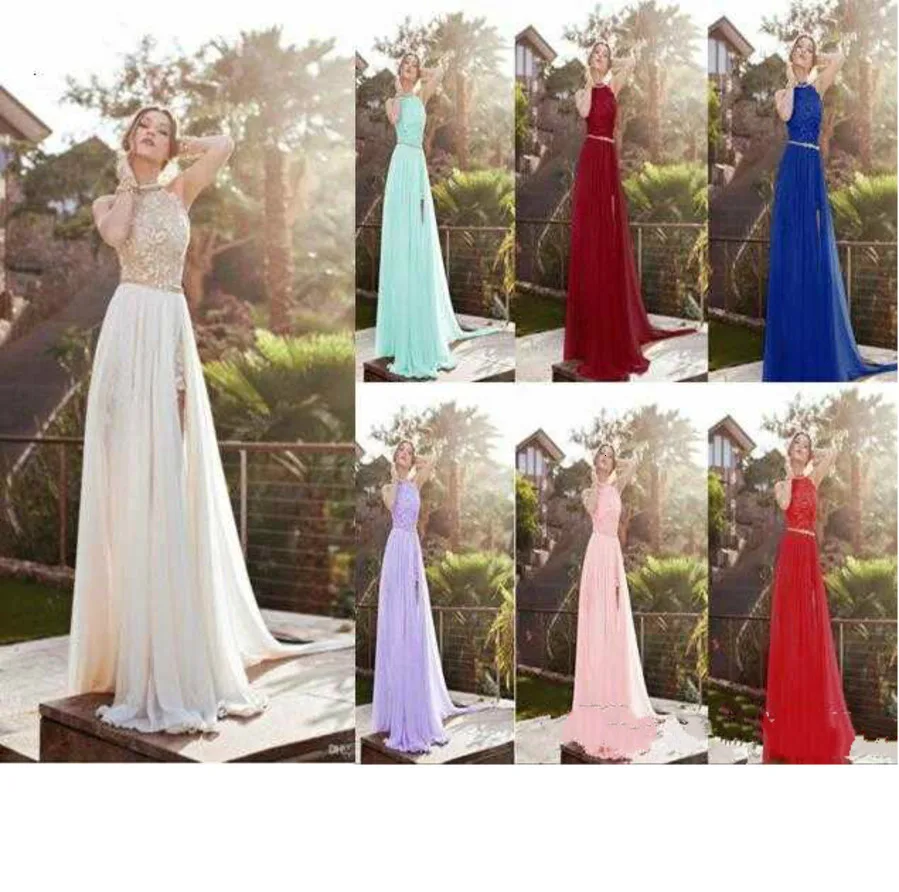 

2020 Holder Top Sexy Backless Beach Prom Clothes Cheap Eight Colors On Stock Split Evening Dress Boho Clothes CPS231