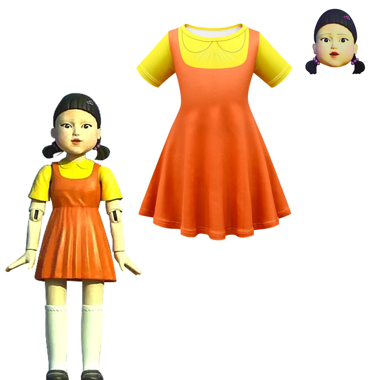 Squid Game Costume Cosplay Yellow Little Girl 123 Wooden Man Round Six Dress With Mask Girls Dress Set
Squid Game Costume Cosplay Yellow Little Girl 123 Wooden Man Round Six Dress With Mask Girls Dress Set