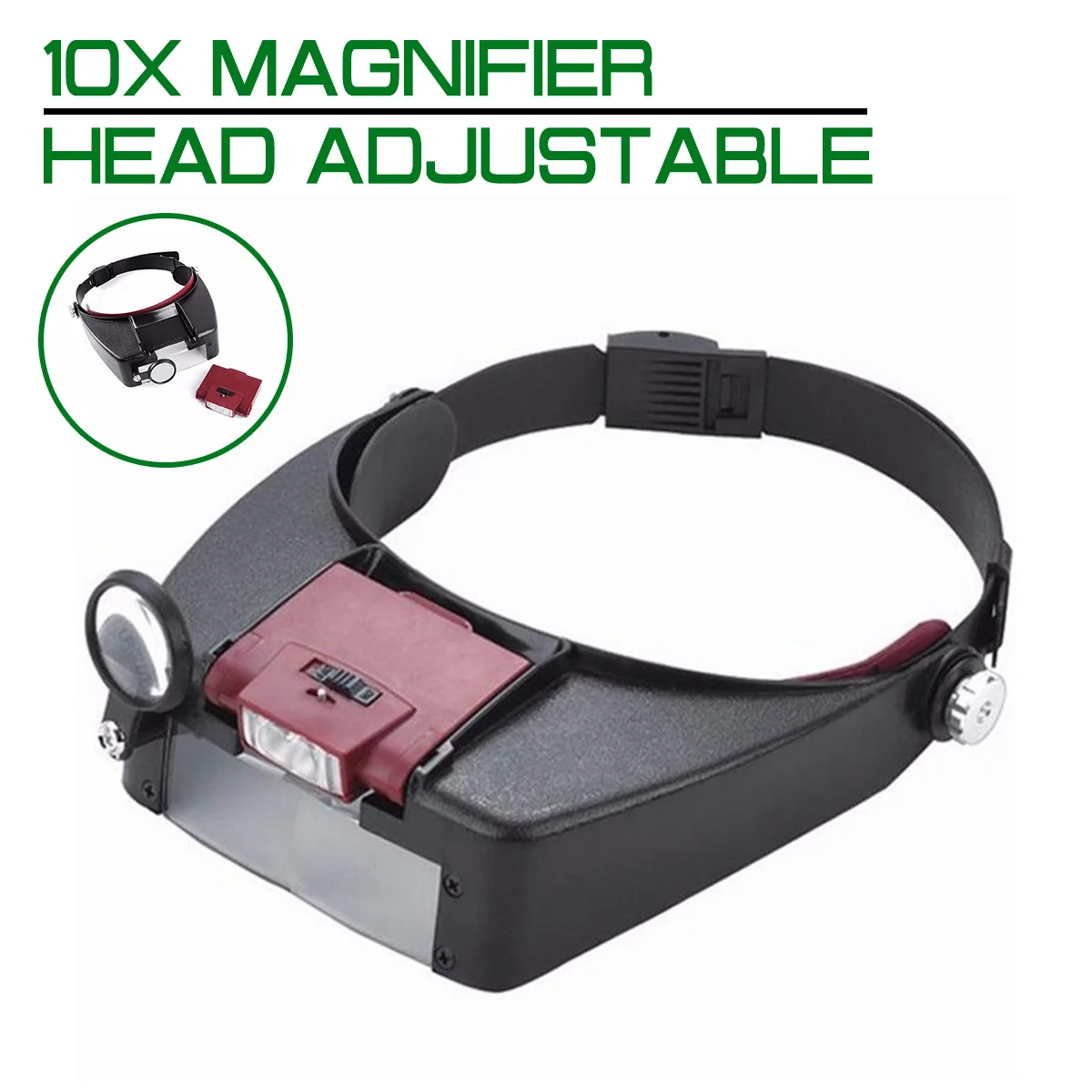

10X Magnifier Lighted Magnifying Glass illuminated Loupe Glasses Head Adjustable Third hand Optical Instrument