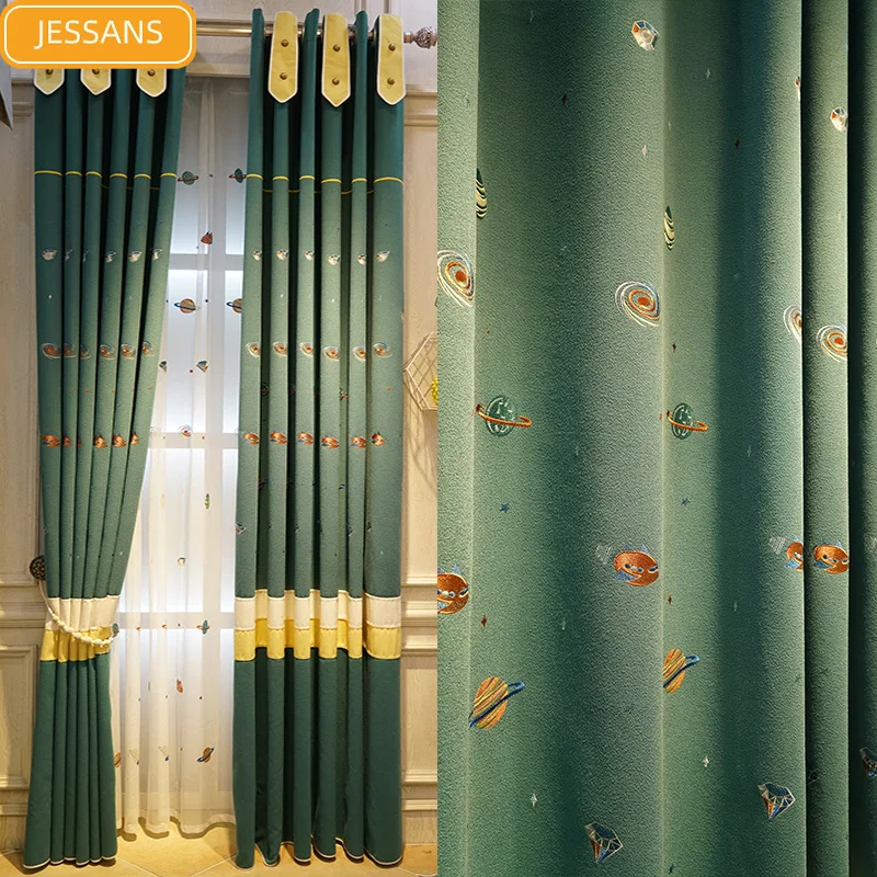 Cute Children's Room Embroidered Stitching Blackout Curtains for Boy Bedroom Bay Window Custom Finished Window Screen 
Cute Children's Room Embroidered Stitching Blackout Curtains for Boy Bedroom Bay Window Custom Finished Window Screen