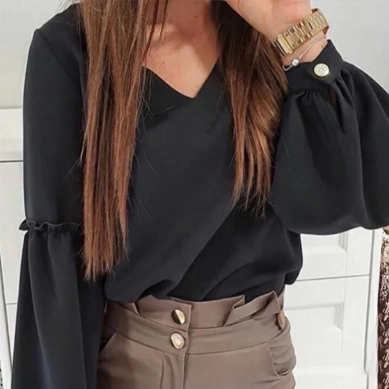 Office Lady Casual All-match Fashion Loose Ladies Chiffon Shirt All-Match Retro Lantern sleeve V-neck Long Sleeve Solid Color
Office Lady Casual All-match Fashion Loose Ladies Chiffon Shirt All-Match Retro Lantern sleeve V-neck Long Sleeve Solid Color