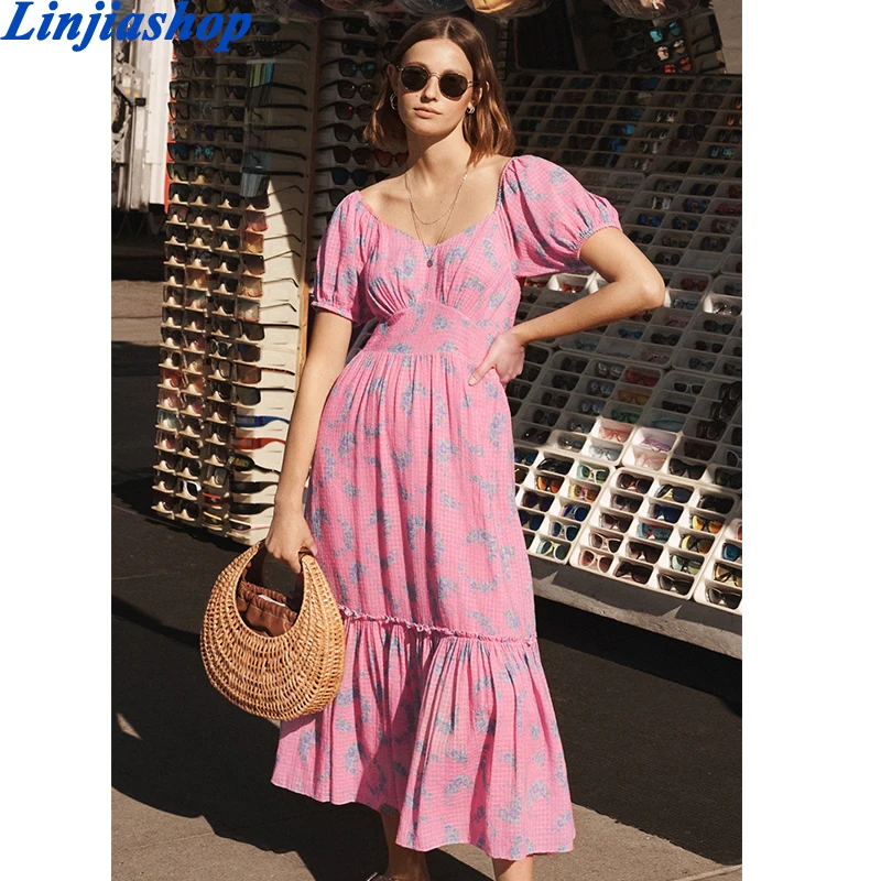 Summer Women Floral Print Pink Holiday Long Party Dresses Elegant Ladies Sexy V Neck Short Sleeve A-line Slim Midi Dress
Summer Women Floral Print Pink Holiday Long Party Dresses Elegant Ladies Sexy V Neck Short Sleeve A-line Slim Midi Dress