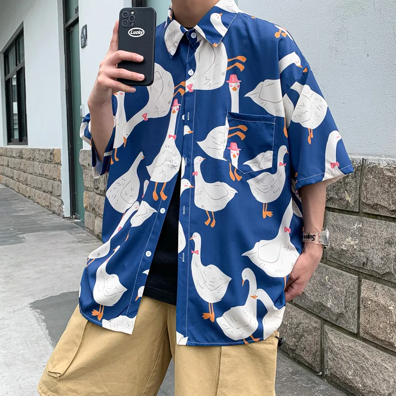 Oversized Men's Hawaiian Shirt Funny Goose Printed Shirt Short Sleeve Hip Hop Harajuku Korean Fashion Shirts
Oversized Men's Hawaiian Shirt Funny Goose Printed Shirt Short Sleeve Hip Hop Harajuku Korean Fashion Shirts