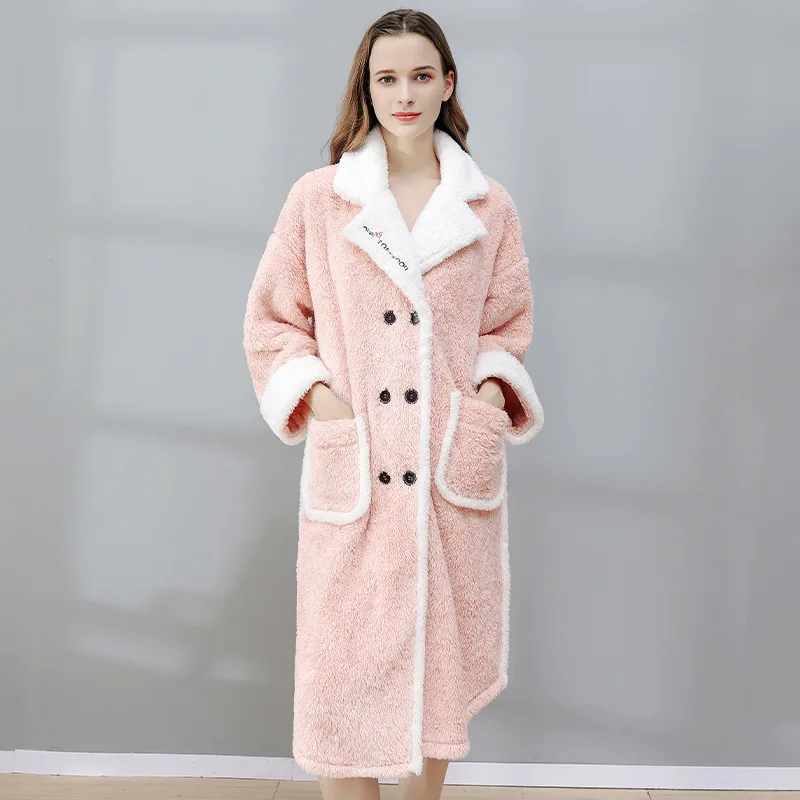 Women's fall winter flannel loose large loose solid color warm home wear long nightgown can be worn out woman
Women's fall winter flannel loose large loose solid color warm home wear long nightgown can be worn out woman