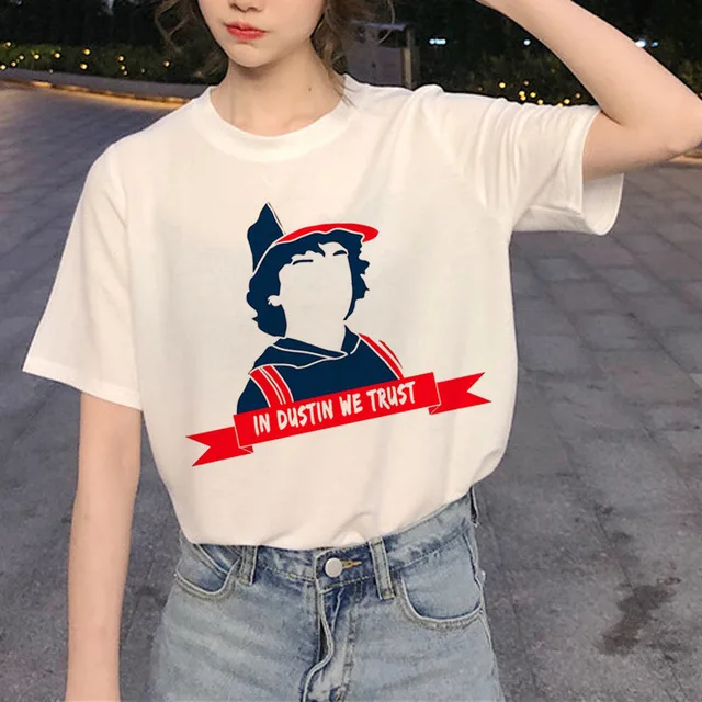 IN DUSTIN WE TRUST cartoon character print ladies short-sleeved top T Fashion casual all-match
IN DUSTIN WE TRUST cartoon character print ladies short-sleeved top T Fashion casual all-match