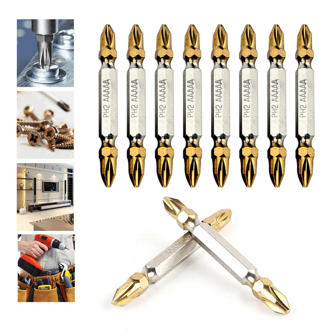 Double-Head Titanium Plated Accessories Metric Phillips Screwdriver Bit 10Pcs/Set Of S2 Alloy Steel Screwdriver Bit
Double-Head Titanium Plated Accessories Metric Phillips Screwdriver Bit 10Pcs/Set Of S2 Alloy Steel Screwdriver Bit