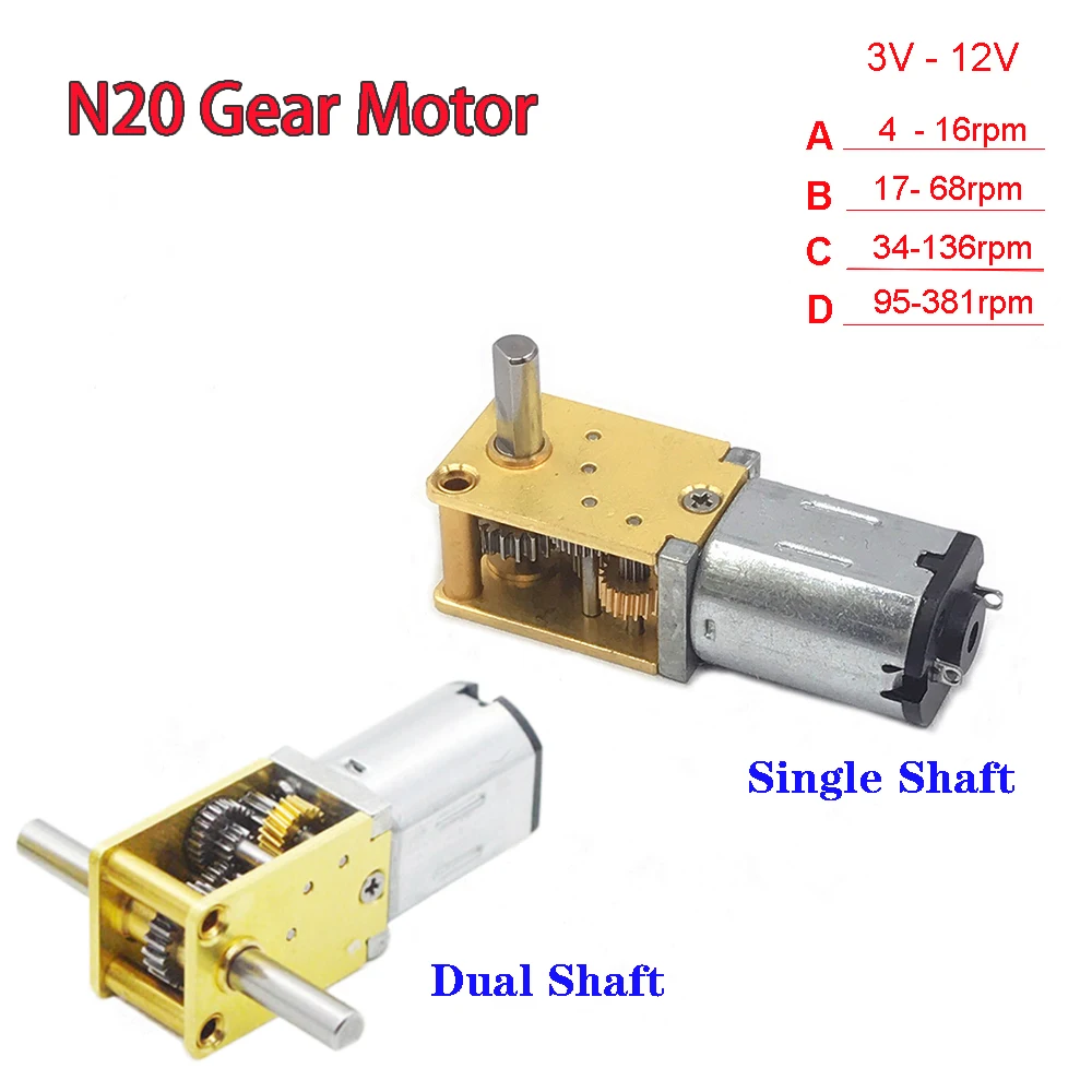 DC3V/6V/12V Micro Mini N20 Worm Gear Motor 4rpm-380rpm Slow Speed High Torque Single/Double Shaft Engine DIY Robot
DC3V/6V/12V Micro Mini N20 Worm Gear Motor 4rpm-380rpm Slow Speed High Torque Single/Double Shaft Engine DIY Robot