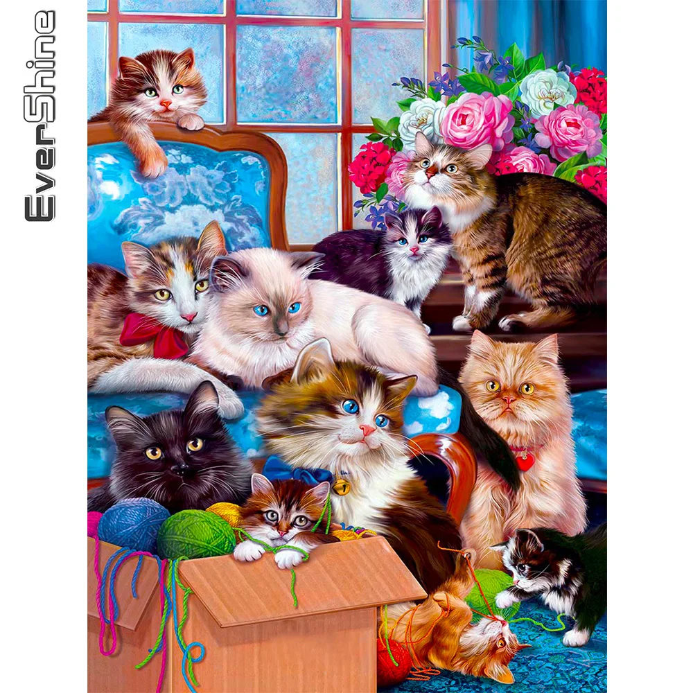Evershine 5D DIY Алмазная вышивка кошки крестом полная площадь мозаика животные