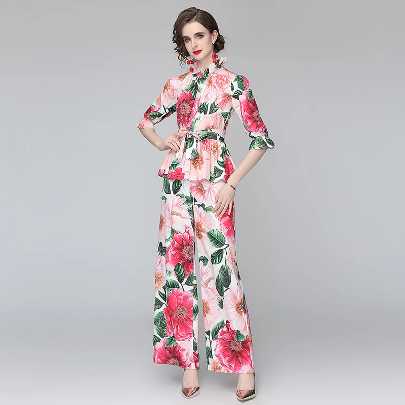 2021 Spring Runway Designers Women Two Piece Outfit Vintage Print Full Sleeve Blouse and Pants Suit Office Lady Trousers Sets
2021 Spring Runway Designers Women Two Piece Outfit Vintage Print Full Sleeve Blouse and Pants Suit Office Lady Trousers Sets