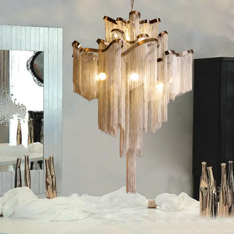 Modern Luxury Silver Gold Aluminium chain LED Pendant Lamp Luxury Stair Pendant Hanging Light for Home Hotel Decoration
Modern Luxury Silver Gold Aluminium chain LED Pendant Lamp Luxury Stair Pendant Hanging Light for Home Hotel Decoration