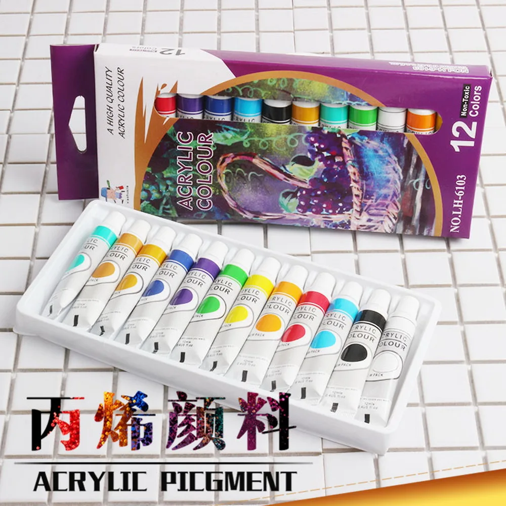 Acrylic paint set 12 kinds of bright colors DIY graffiti painting art box pigment
Acrylic paint set 12 kinds of bright colors DIY graffiti painting art box pigment