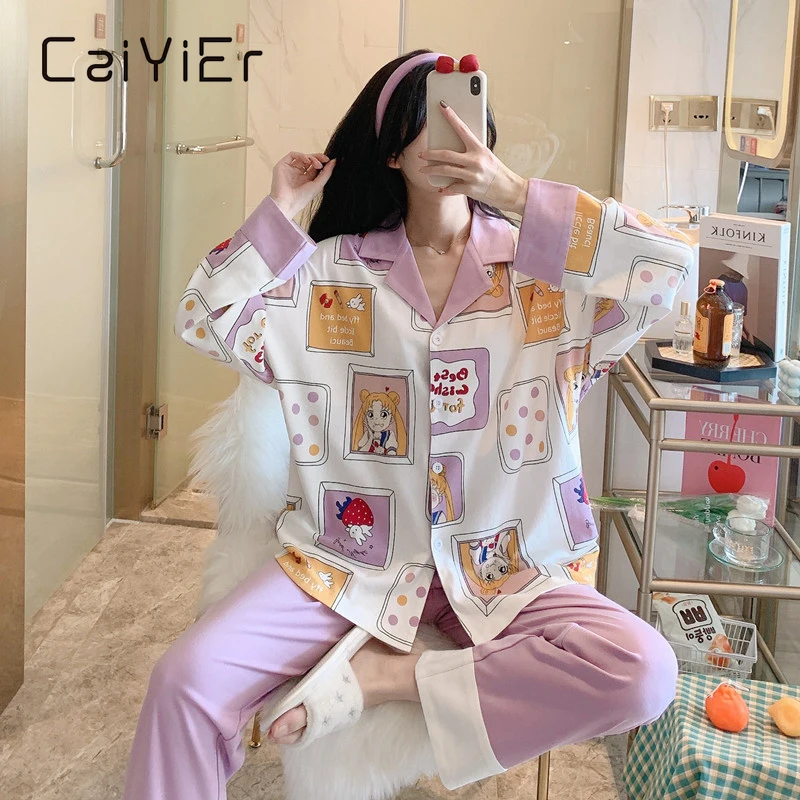 CAIYIER Cotton Pajamas Set Autumn Winter Long Sleeve Sleepwear Girls Casaul Nightwear Suit Women Leisure Cartoon Homewear M-2XL
CAIYIER Cotton Pajamas Set Autumn Winter Long Sleeve Sleepwear Girls Casaul Nightwear Suit Women Leisure Cartoon Homewear M-2XL
