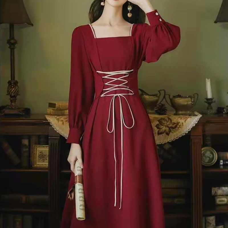 HOUZHOU Women Dress Elegant Vintage Long Sleeve Midi Dresses Red Bandage French Style Square Collar Spring Autumn Party Outfits
HOUZHOU Women Dress Elegant Vintage Long Sleeve Midi Dresses Red Bandage French Style Square Collar Spring Autumn Party Outfits