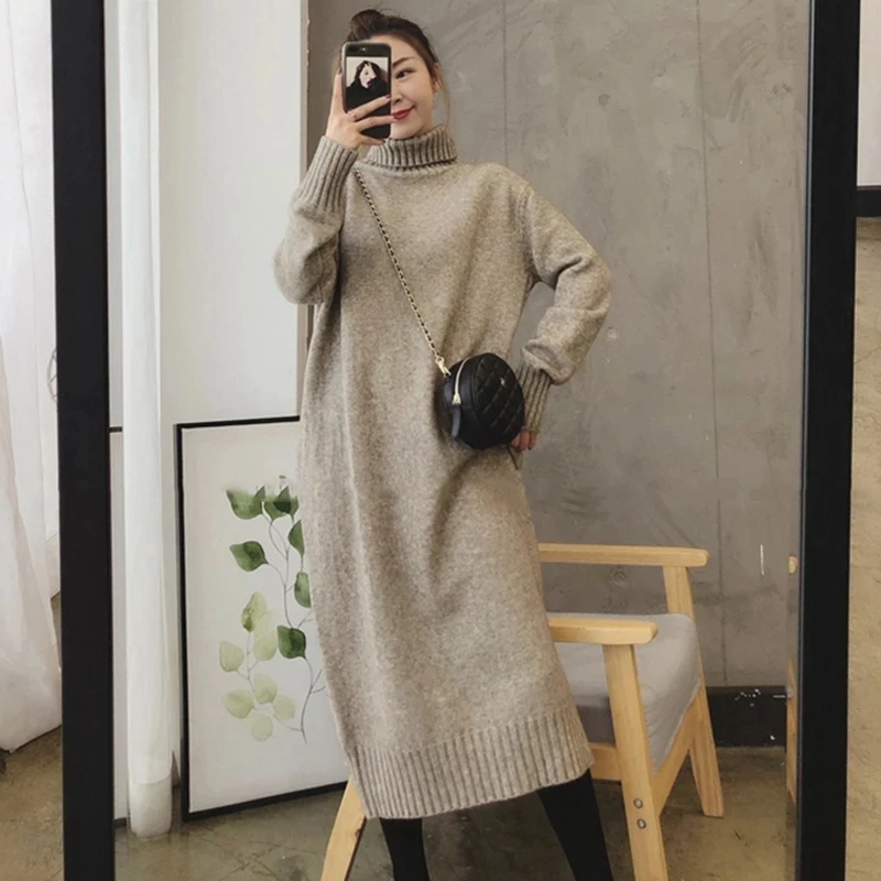 Women Autumn Winter Casual Thicken Turtleneck Knitted Dress Female Full Sleeve Midi Vestidos Sweater Pullovers Jumper
Women Autumn Winter Casual Thicken Turtleneck Knitted Dress Female Full Sleeve Midi Vestidos Sweater Pullovers Jumper