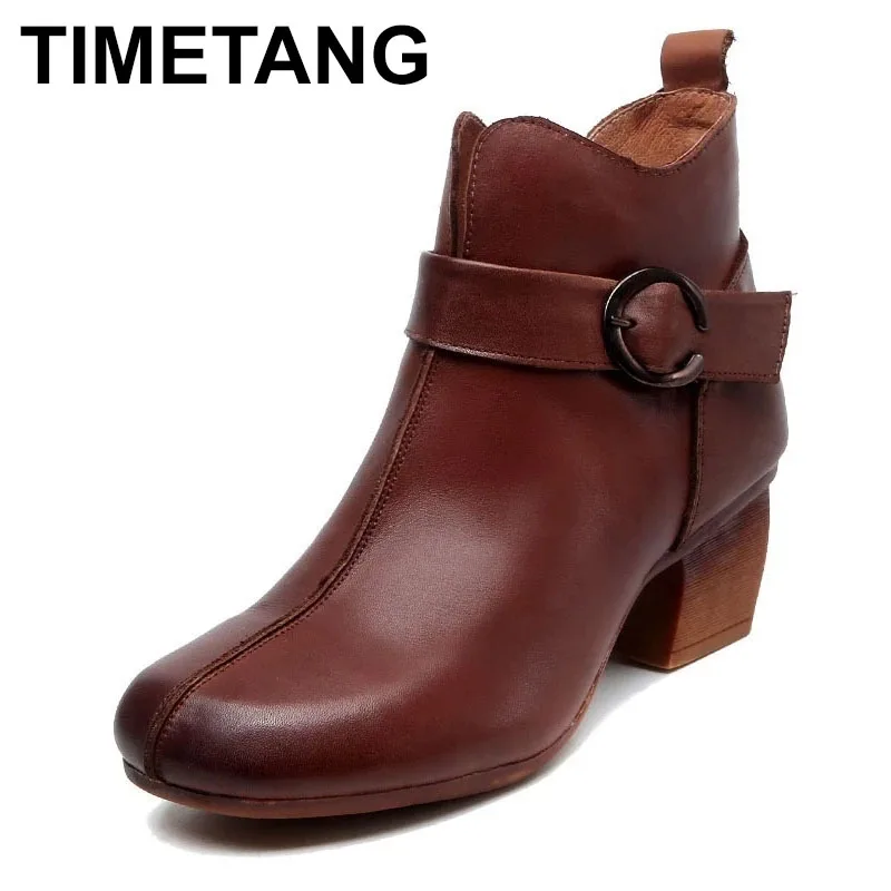TIMETANG Genuine Leather Retro Women Shoes Platform Boots 2021 New Winter Round Toe Buckle Zip Hoof Heels Handmade Ankle Boots
TIMETANG Genuine Leather Retro Women Shoes Platform Boots 2021 New Winter Round Toe Buckle Zip Hoof Heels Handmade Ankle Boots