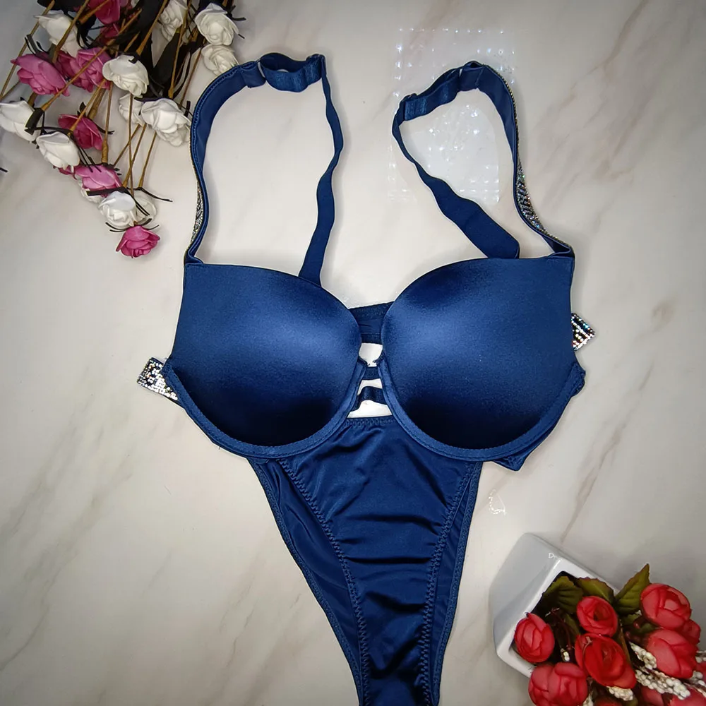 Fashion Women Underwear Letter Rhinestone Shoulder Strap Bikini Bra Set Adjustable Push Up Bra Panty 2 Piece Secrets For Sexy 
Fashion Women Underwear Letter Rhinestone Shoulder Strap Bikini Bra Set Adjustable Push Up Bra Panty 2 Piece Secrets For Sexy