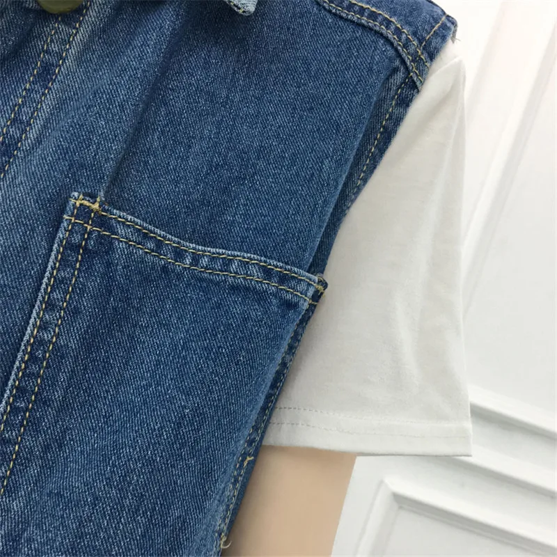 Clothing Denim Vest Women Spring Summer Casual POLO Collar Single-breasted Sleeveless Harajuku Jeans Female Tops Lady Z143 | Женская