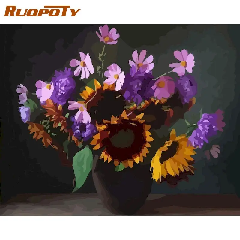 

RUOPOTY Painting By Numbers Kits For Adults Purple Flower In Vase Oil Picture By Number HandPainted 60x75cm Framed Home Wall Art