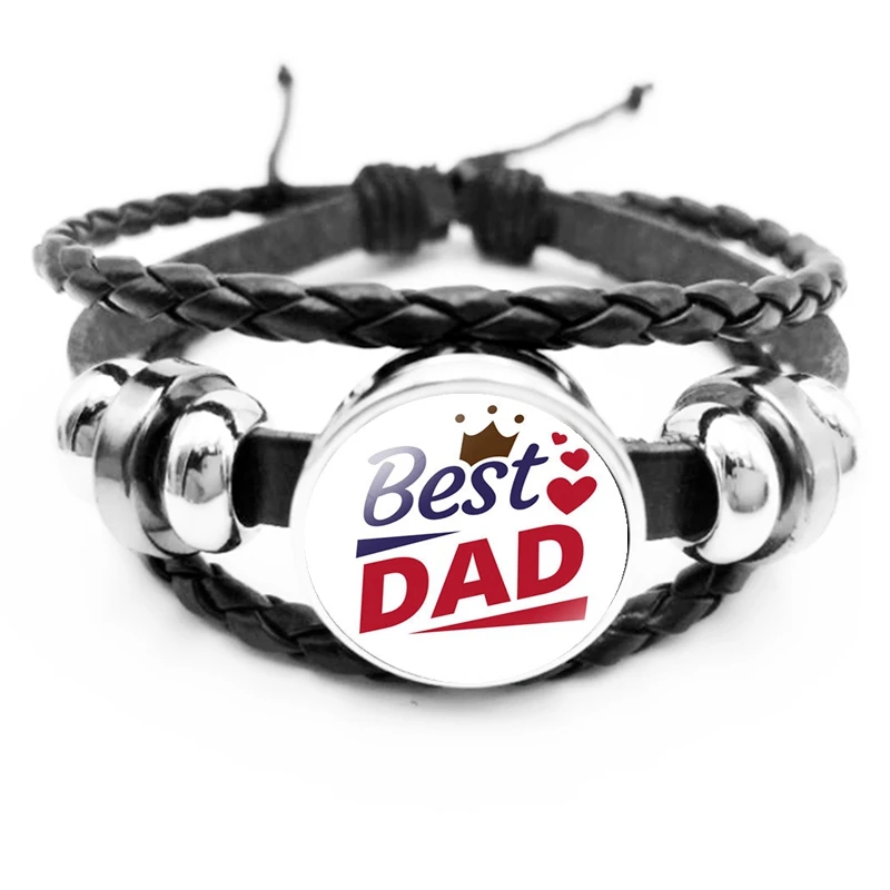 Fashion Super Papa Glass Cabochon Snap Button Black Leather Braided Bracelet Father Jewelry Gift Bracelet
Fashion Super Papa Glass Cabochon Snap Button Black Leather Braided Bracelet Father Jewelry Gift Bracelet