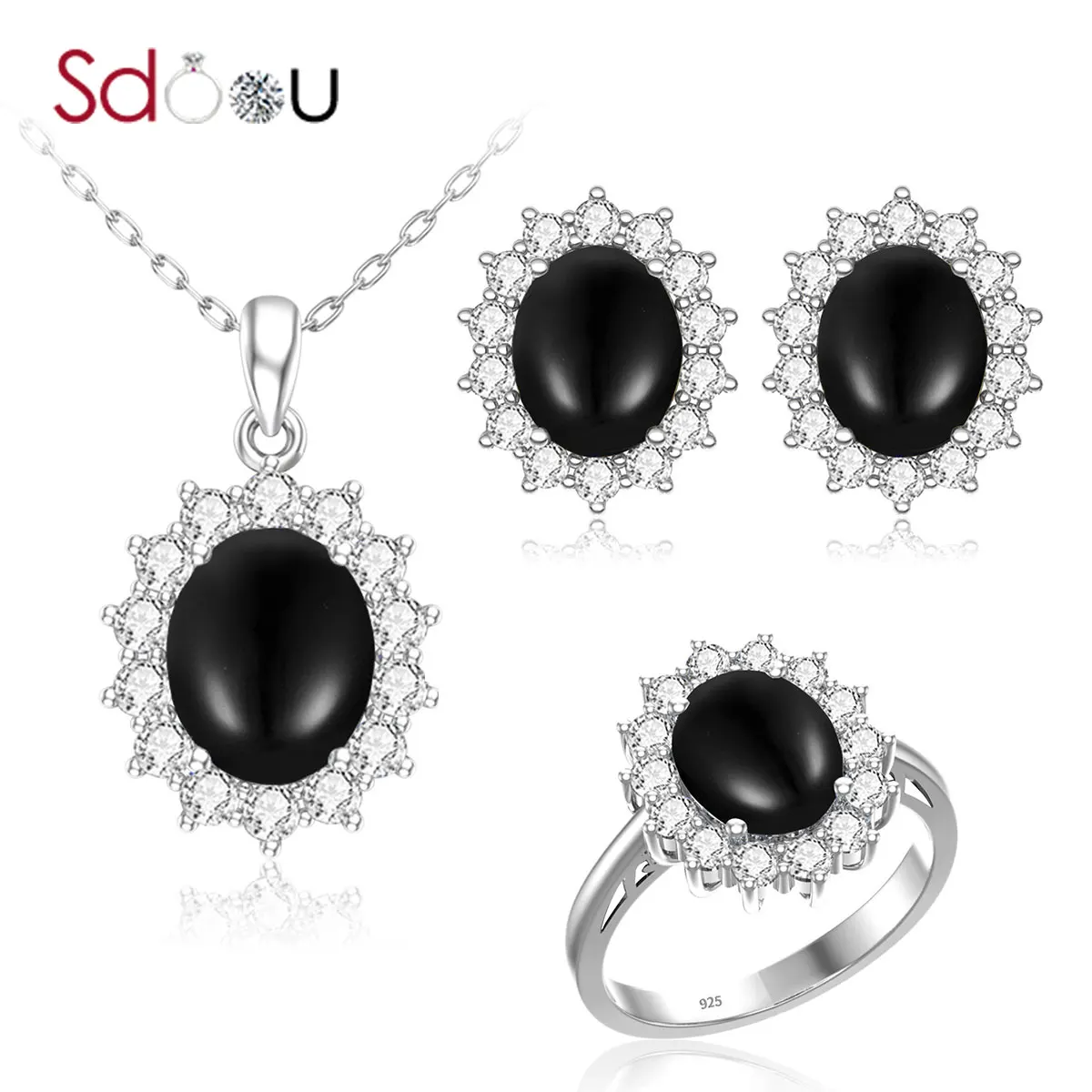 SDOOU 925 Sterling Silver Set Black Onyx Silver 925 Rings Stud Earrings Pendants Punk Style Handmade Fine Jewelry Wedding Gift
SDOOU 925 Sterling Silver Set Black Onyx Silver 925 Rings Stud Earrings Pendants Punk Style Handmade Fine Jewelry Wedding Gift