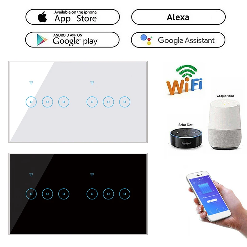 Смарт-выключатель настенный сенсорный Wi-Fi 4/5/6 клавиш | Электроника