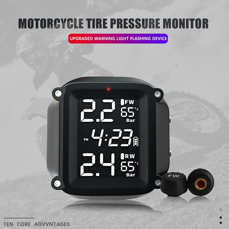 Motorcycle TPMS Charging Tire Pressure and Temperature Monitoring System DC5V LCD Color Sn External Sensor 
Motorcycle TPMS Charging Tire Pressure and Temperature Monitoring System DC5V LCD Color Sn External Sensor