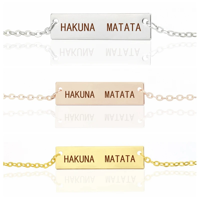 Lettering Rectangle Necklace Hakuna Matata African Proverb Simple Inspirational Letters Bar Necklace Engraved Pendant Jewelry
Lettering Rectangle Necklace Hakuna Matata African Proverb Simple Inspirational Letters Bar Necklace Engraved Pendant Jewelry