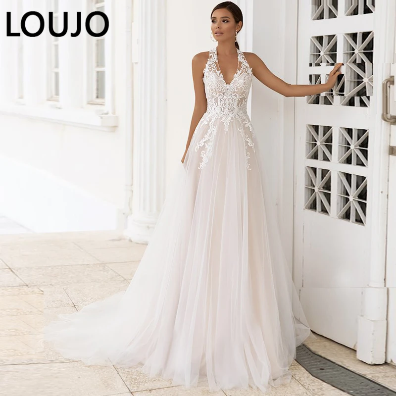 LUOJO Beach Sleeveless Wedding Dresses Bohemian Lace Halter Appliques Tulle A-line Bride Dress Vestido de Novia Sweep Train New
LUOJO Beach Sleeveless Wedding Dresses Bohemian Lace Halter Appliques Tulle A-line Bride Dress Vestido de Novia Sweep Train New