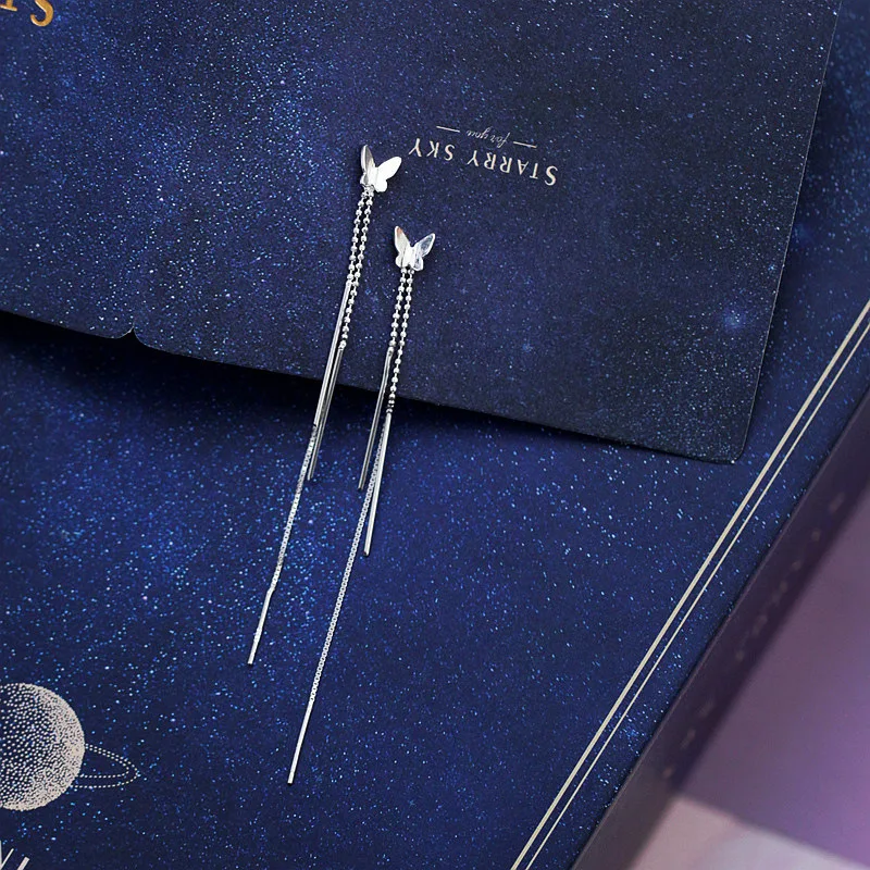 S925 Whole Body Sterling Silver Sweet Butterfly Shape Earrings Temperament Line Shape Tassel Long Earrings 
S925 Whole Body Sterling Silver Sweet Butterfly Shape Earrings Temperament Line Shape Tassel Long Earrings