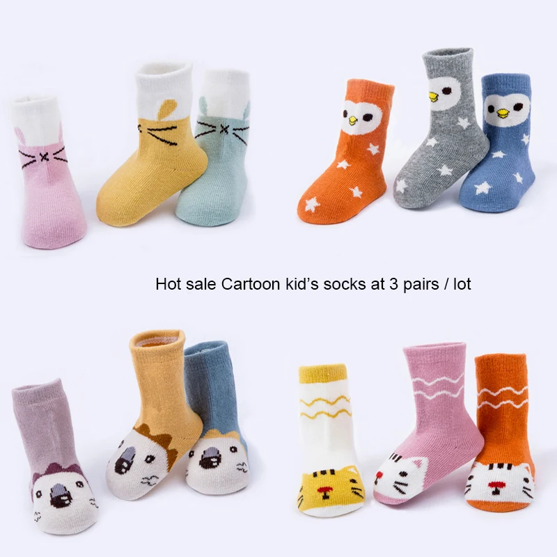 Фото 3 пары/Лот хлопковые детские носки Мультяшные животные Дизайн Новорожденные