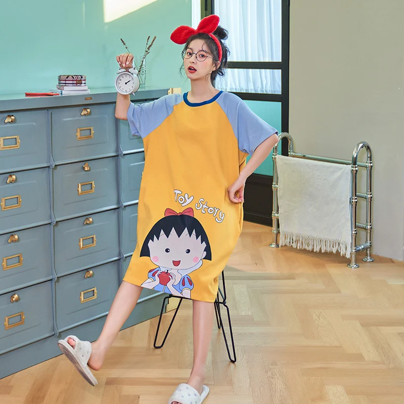 Tonngirls Cartoon Night Dress Women Sleepwear Pijama Cotton Short Sleeve Cute Nightgowns Sleepshirts Loose Night Wear Summer
Tonngirls Cartoon Night Dress Women Sleepwear Pijama Cotton Short Sleeve Cute Nightgowns Sleepshirts Loose Night Wear Summer