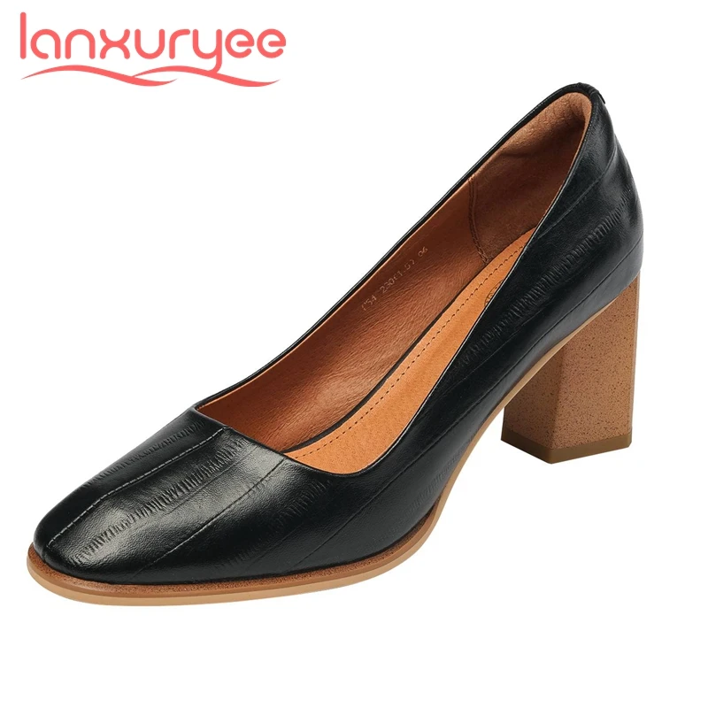 Lanxuryee high street fashion full grain leather classics nightclub square toe thick high heel slip on gorgeous women pumps L54 
Lanxuryee high street fashion full grain leather classics nightclub square toe thick high heel slip on gorgeous women pumps L54