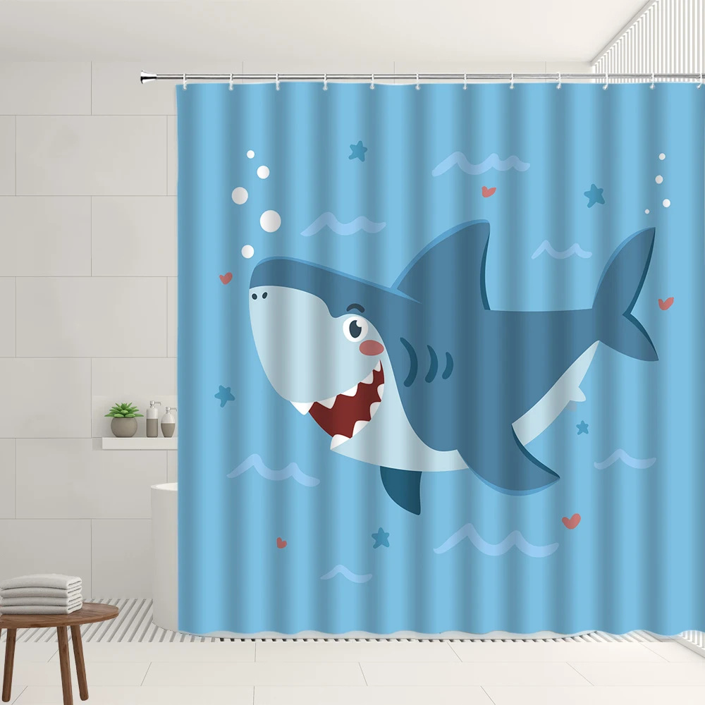 

Cartoons Ocean Animals Shower Curtain Cute Whale Dolphin Pattern Children Room Bathroom Polyester Screens Home Luxury Decor Set