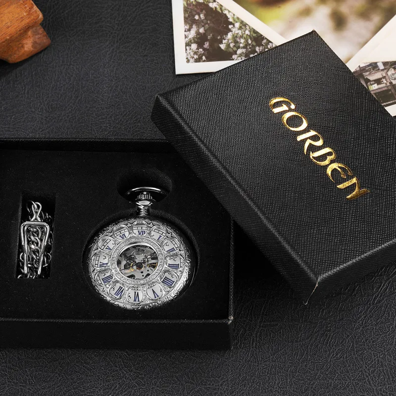 Unique Silver Hollow Skeleton Mechanical Pocket Watch With Waist Chain Elegant Carving Retro Fashion Mens Womens Steampunk Clock
Unique Silver Hollow Skeleton Mechanical Pocket Watch With Waist Chain Elegant Carving Retro Fashion Mens Womens Steampunk Clock