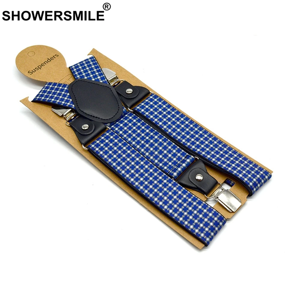 SHOWERSMILE мужской ремень для брюк с кожаной синей клеткой деловые подтяжки широкие