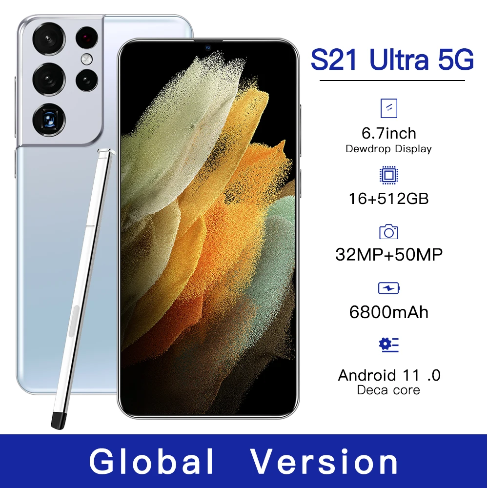 Global Version 6.7 Inch S21 Ultra 5G Sansung 16G 512G Android 11 Snapdragon 888 Mobile Phone 6800mAh Face ID Unlocked Smartphone
Global Version 6.7 Inch S21 Ultra 5G Sansung 16G 512G Android 11 Snapdragon 888 Mobile Phone 6800mAh Face ID Unlocked Smartphone