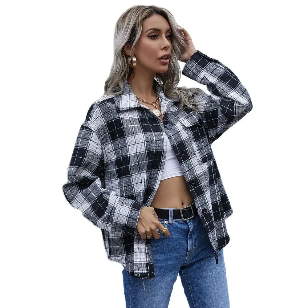 Wholesale Custom Retail Factory Price High Quality New Women's Fashion Hot Selling Commuter Lapel Black White Plaid Shirt
Wholesale Custom Retail Factory Price High Quality New Women's Fashion Hot Selling Commuter Lapel Black White Plaid Shirt